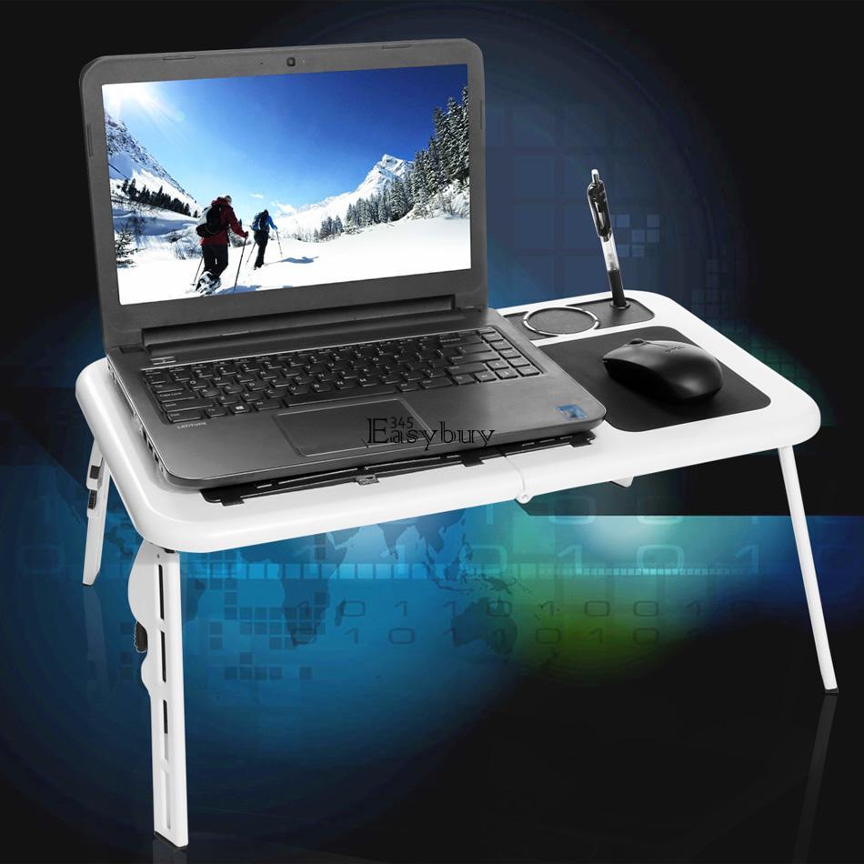 Laptop Table Stand With Cooling Fan USB Ports Foldable Desk Bed