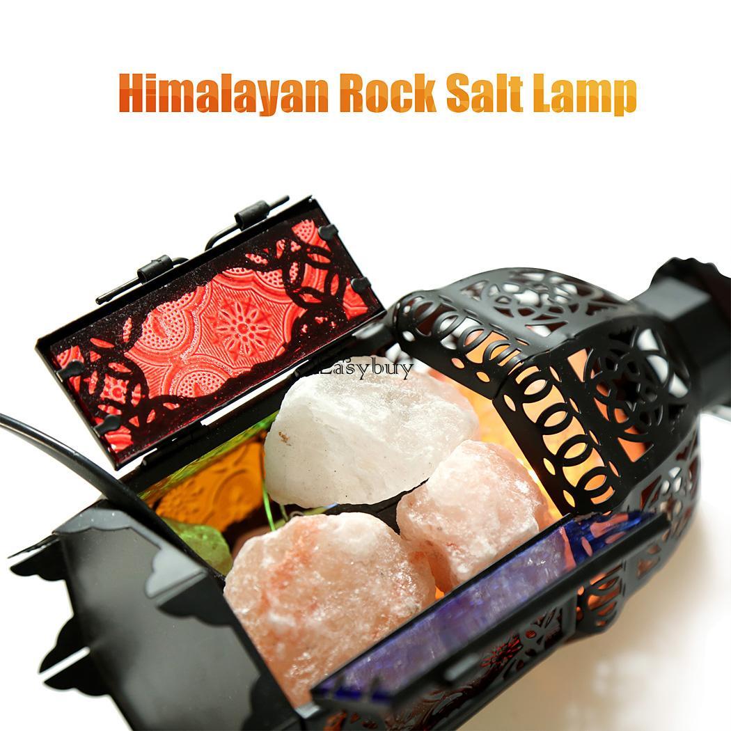 Natural Himalayan Rock Salt Lamp 3pcs Bulbs Metal Hanging ...